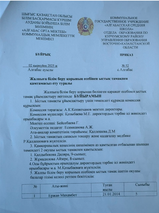 Мекптеп асханасында оқушыларға тамақ беру ұйымдастыру туралы